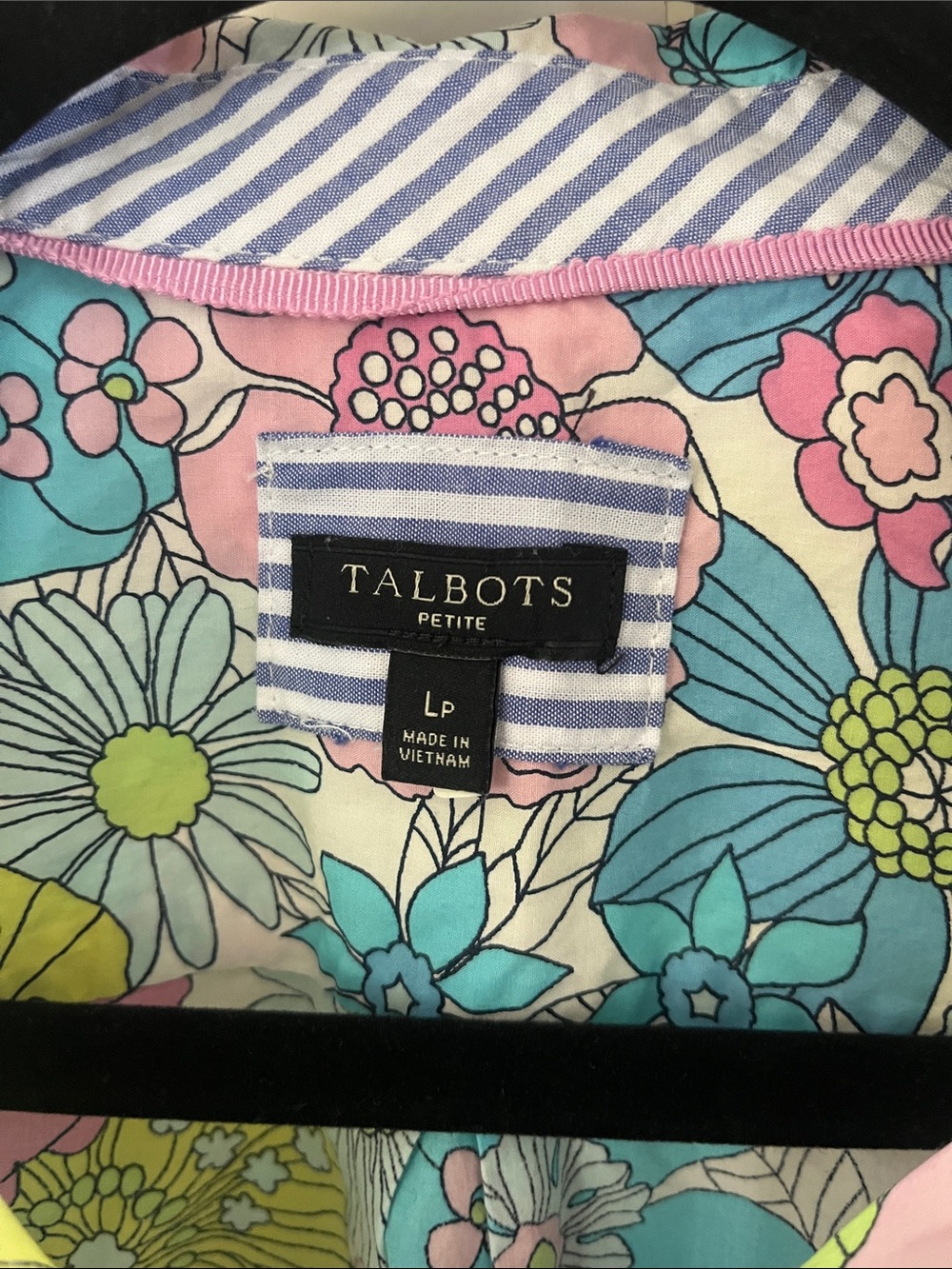 Talbots Retro Pastel Floral Button-Down in Pink, Blue & Yellow size Large Petite - Picture 2 of 8